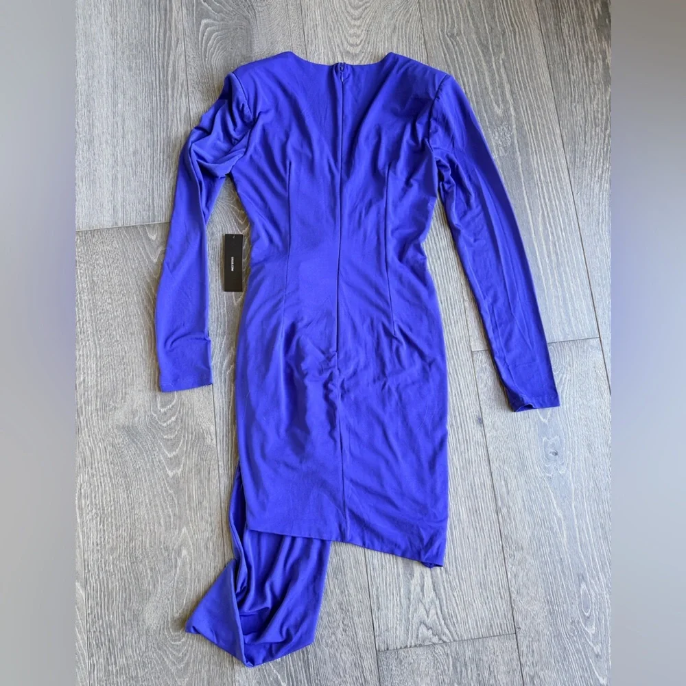 Lulus Marlay Ruched Bodycon Long Sleeve Shoulder Pad Dress in Royal Blue